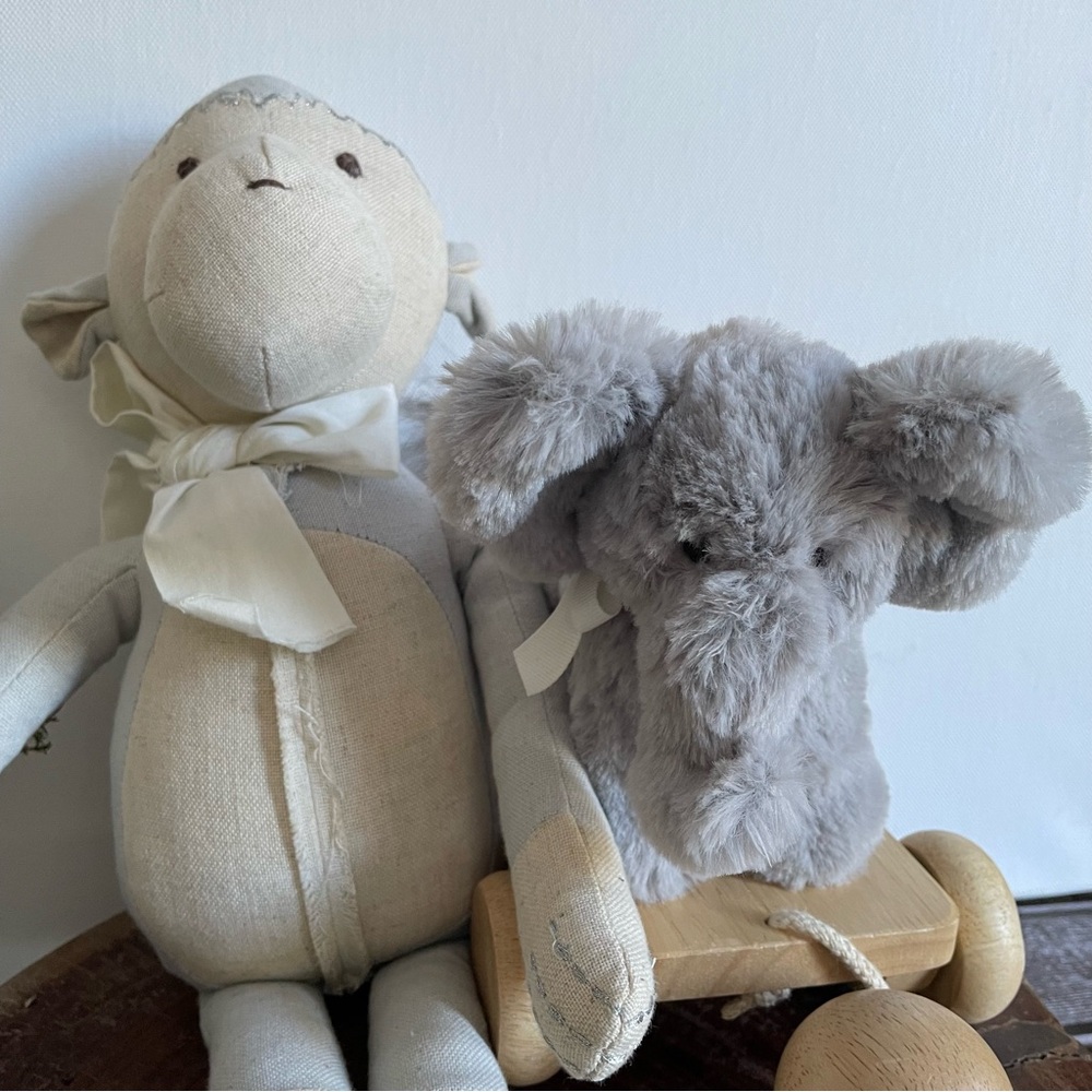 Pottery Barn Kid plush stuffed animal baby nursery elephant monkey gray neutral - Picture 2 of 14